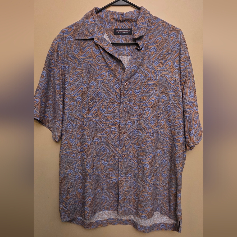 Roundtree & Yorke Blue and Brown Paisley Men's Shirt